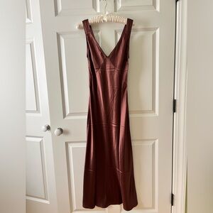 Ginia Silk Midi Day to Night Dress in Milk Chocolate Brown size Small